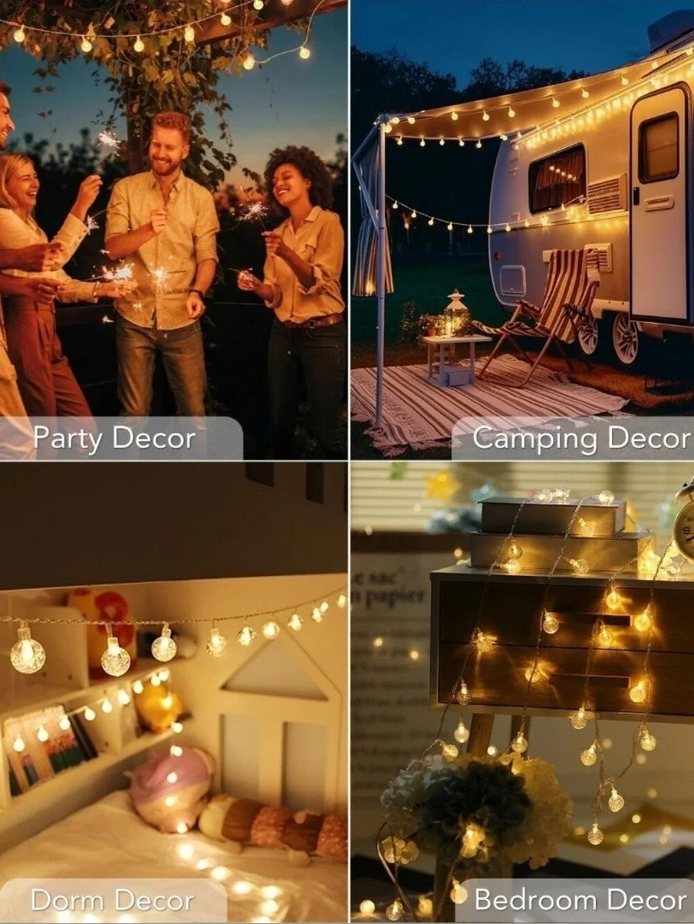 Globe Fairy String Lights Battery Operated - 33ft 80LED with Remote, Waterproof